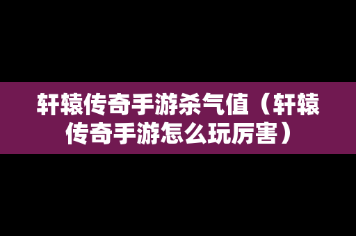轩辕传奇手游杀气值（轩辕传奇手游怎么玩厉害）