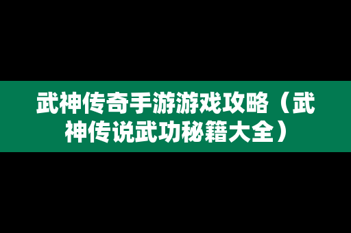武神传奇手游游戏攻略（武神传说武功秘籍大全）