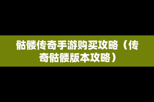 骷髅传奇手游购买攻略（传奇骷髅版本攻略）