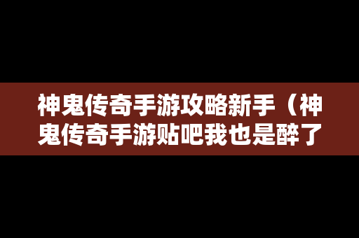 神鬼传奇手游攻略新手（神鬼传奇手游贴吧我也是醉了神鬼传奇手游吧）