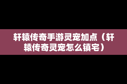 轩辕传奇手游灵宠加点（轩辕传奇灵宠怎么镇宅）