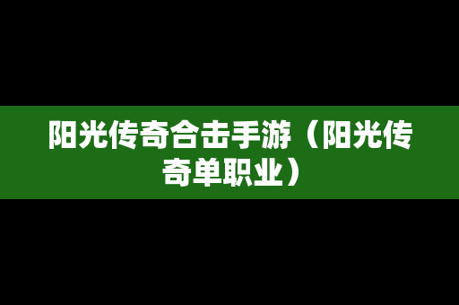 阳光传奇合击手游（阳光传奇单职业）