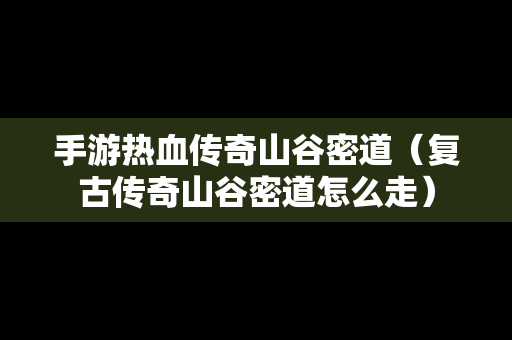 手游热血传奇山谷密道（复古传奇山谷密道怎么走）