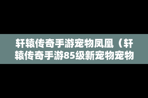 轩辕传奇手游宠物凤凰（轩辕传奇手游85级新宠物宠物）