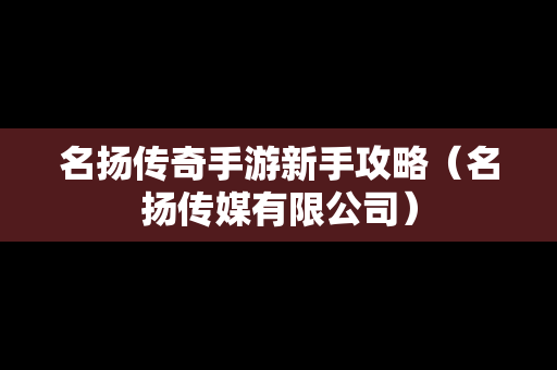 名扬传奇手游新手攻略（名扬传媒有限公司）
