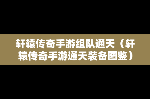 轩辕传奇手游组队通天（轩辕传奇手游通天装备图鉴）