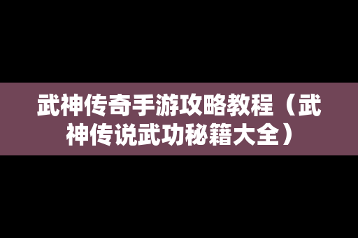 武神传奇手游攻略教程（武神传说武功秘籍大全）