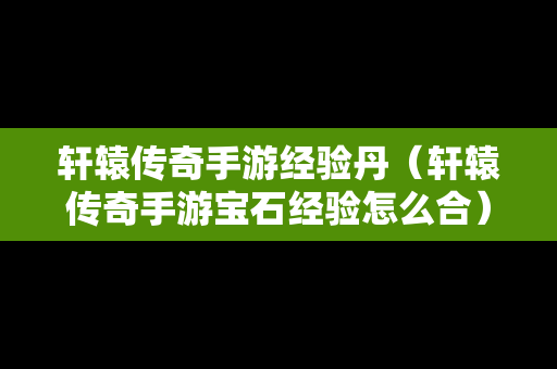 轩辕传奇手游经验丹（轩辕传奇手游宝石经验怎么合）