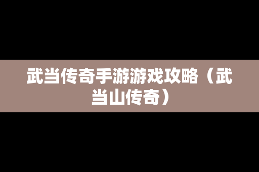 武当传奇手游游戏攻略（武当山传奇）