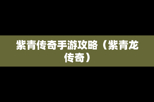 紫青传奇手游攻略（紫青龙传奇）