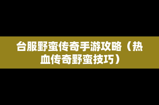 台服野蛮传奇手游攻略（热血传奇野蛮技巧）