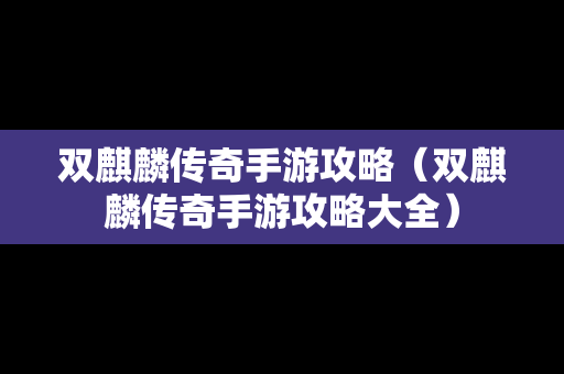 双麒麟传奇手游攻略（双麒麟传奇手游攻略大全）
