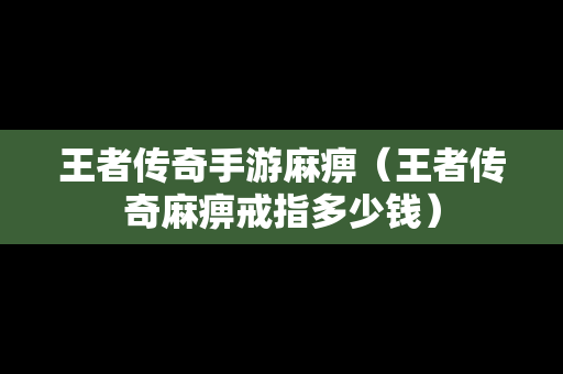 王者传奇手游麻痹（王者传奇麻痹戒指多少钱）