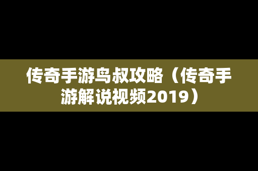 传奇手游鸟叔攻略（传奇手游解说视频2019）