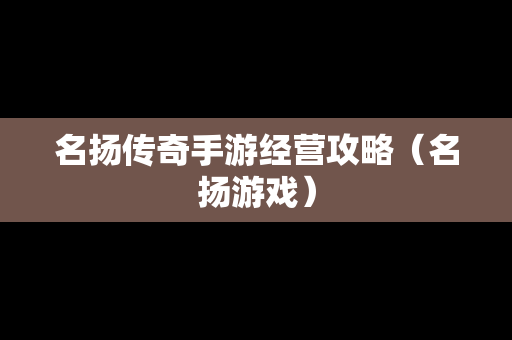 名扬传奇手游经营攻略（名扬游戏）
