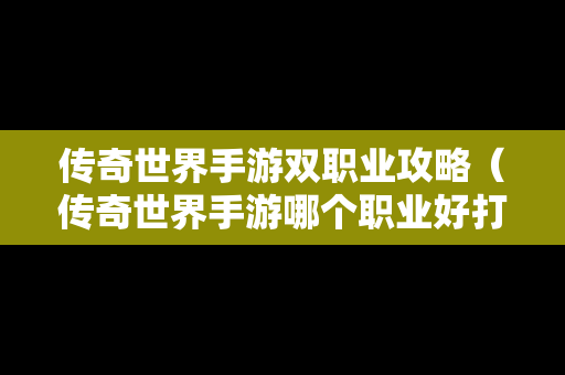 传奇世界手游双职业攻略（传奇世界手游哪个职业好打装备）