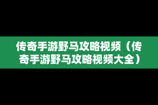 传奇手游野马攻略视频（传奇手游野马攻略视频大全）