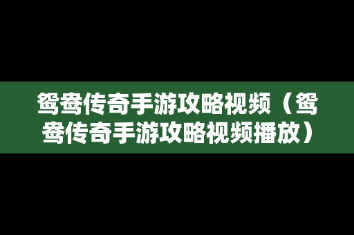 鸳鸯传奇手游攻略视频（鸳鸯传奇手游攻略视频播放）