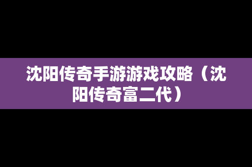沈阳传奇手游游戏攻略（沈阳传奇富二代）