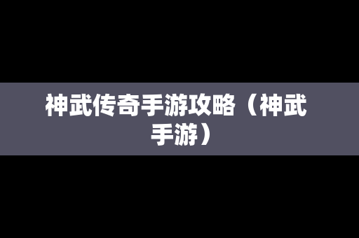 神武传奇手游攻略（神武 手游）
