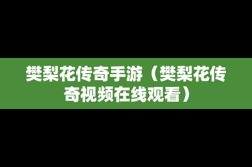 樊梨花传奇手游（樊梨花传奇视频在线观看）