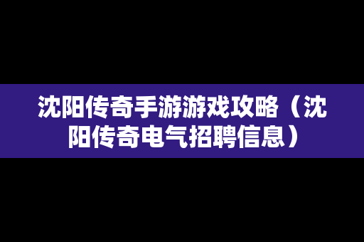 沈阳传奇手游游戏攻略（沈阳传奇电气招聘信息）