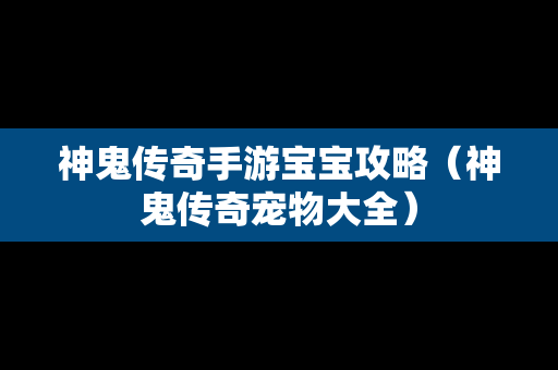 神鬼传奇手游宝宝攻略（神鬼传奇宠物大全）