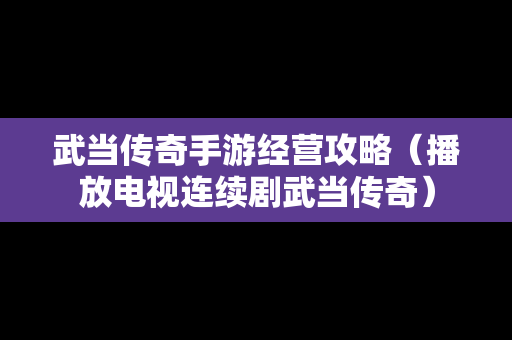 武当传奇手游经营攻略（播放电视连续剧武当传奇）