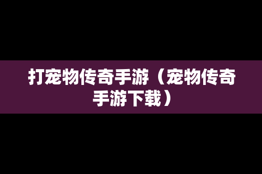 打宠物传奇手游（宠物传奇手游下载）